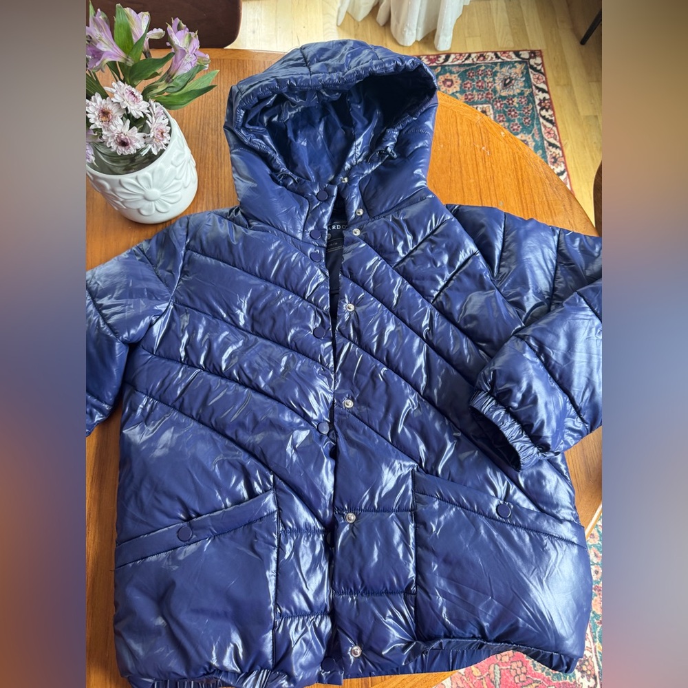 Bernardo womens royal blue navy shiny Puffer Jacket with Hood